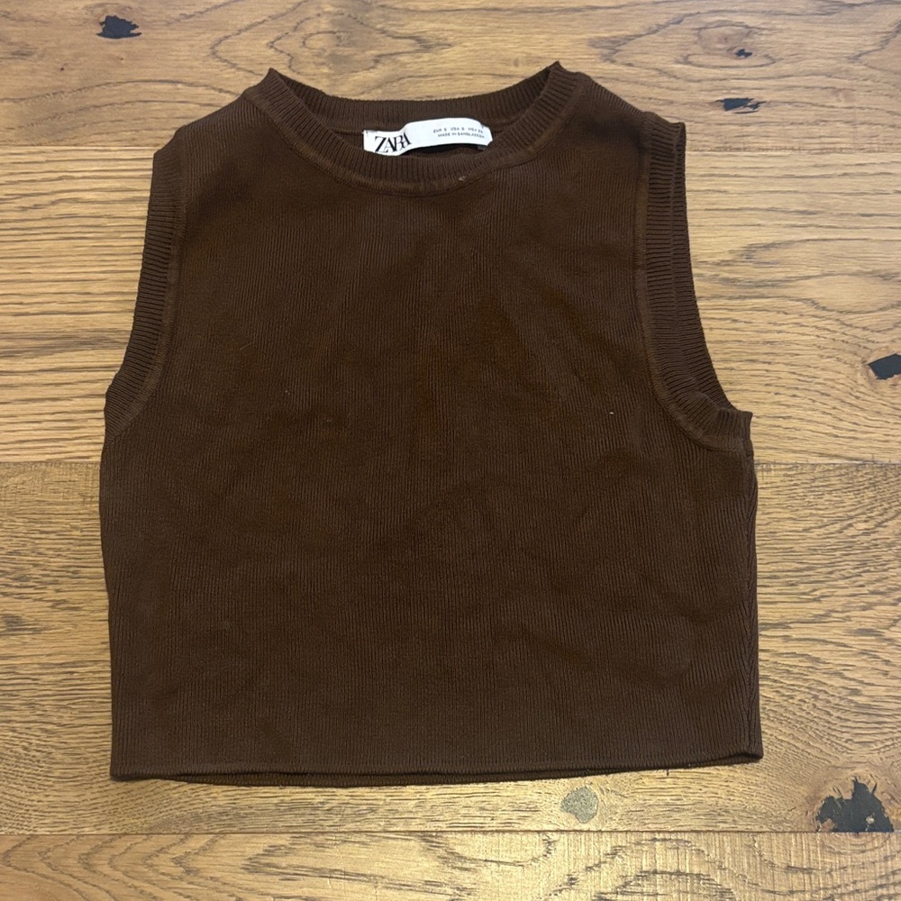 Zara Ribbed Brown Sleeveless Top
